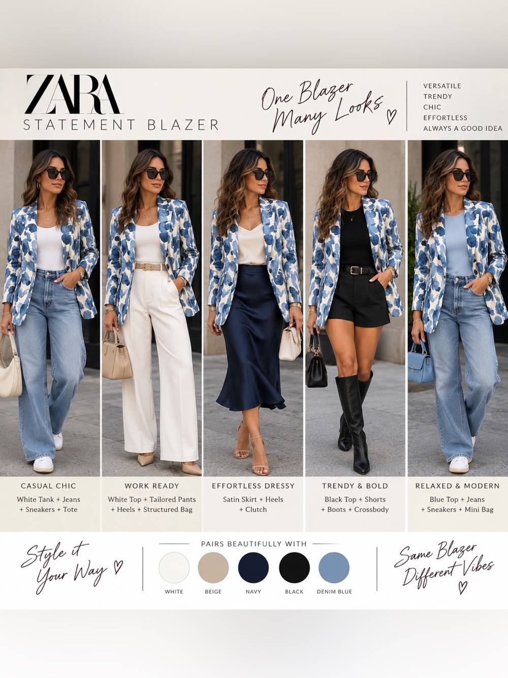 ZARA Blue & White Floral Blazer